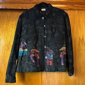Embroidered jean button down jacket!